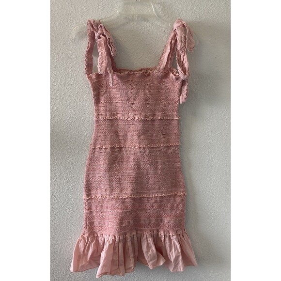 Chelsea & Violet Dress Tiered Smocked Ruffle Square Neck Pink Mini Dress Size XS - Picture 1 of 15
